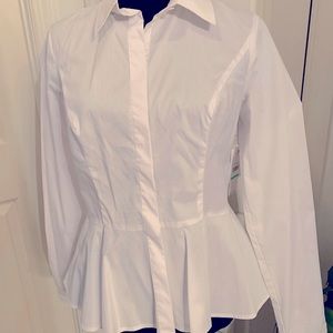 NWT LAUNDRY by Shelli Segal Women's  White Fitted Peplum Button up blouse Size 8